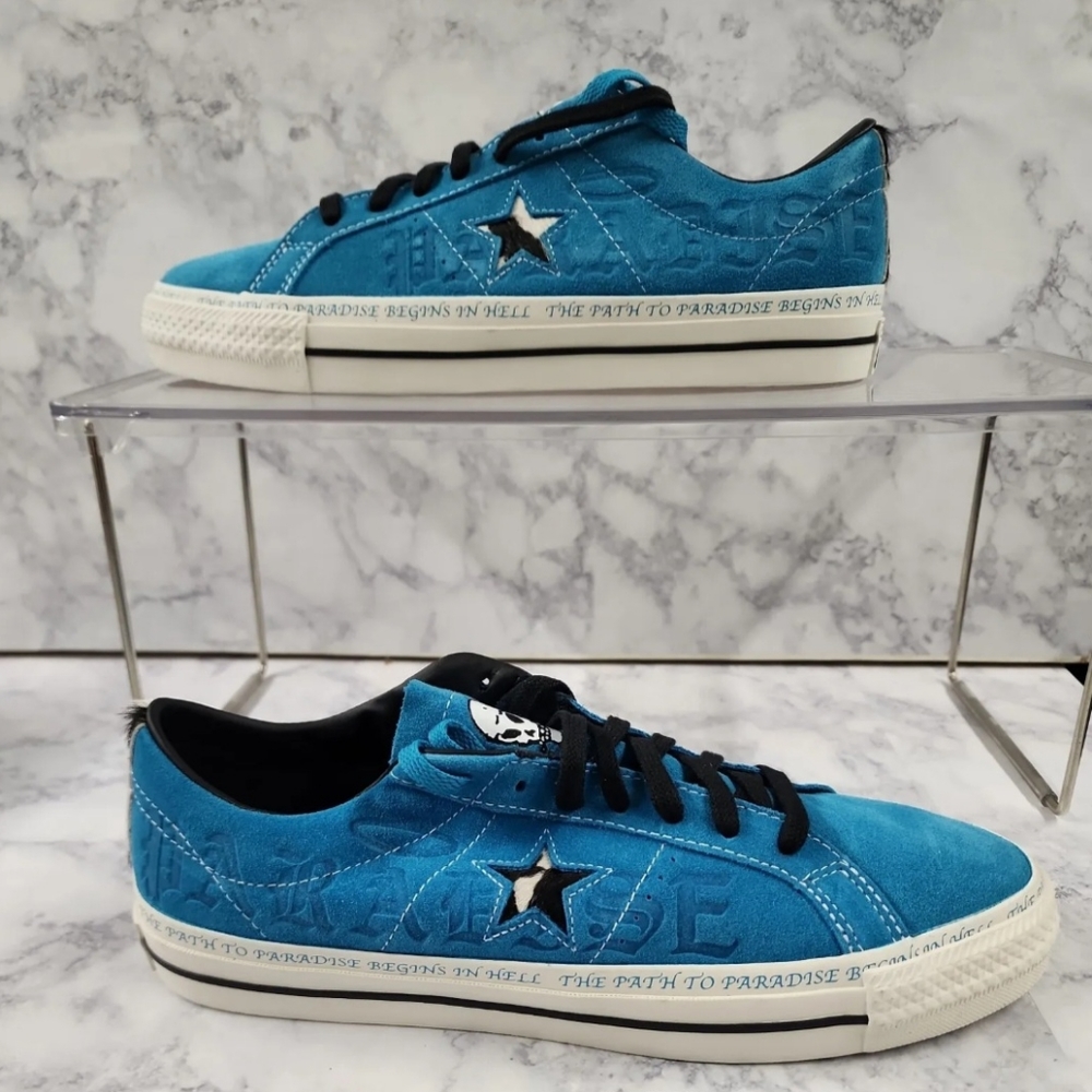 ONE STAR PRO OX (SEAN PABLO), CONVERSE, TEAL TRIMMED BLACK & WHITE, SIZE 11 MEN